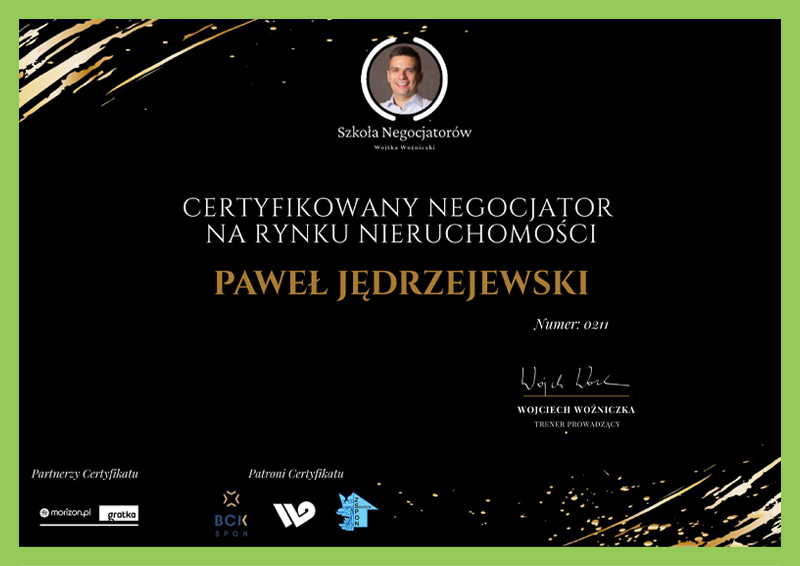 Certyfikowany negocjator na rynku nieruchomości Paweł Jędrzejewski